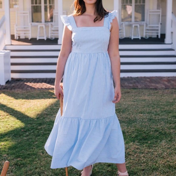 Gal Meets Glam Collection - Jasmine Blue and White Striped Dress - Bow Back - Picture 10 of 10